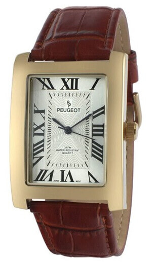 Peugeot Men’s Vintage Rectangular 14K Gold Plated Wrist Watch